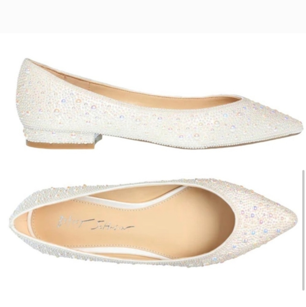 Betsey Johnson White Crystal Embellished Pointed Toe Flats